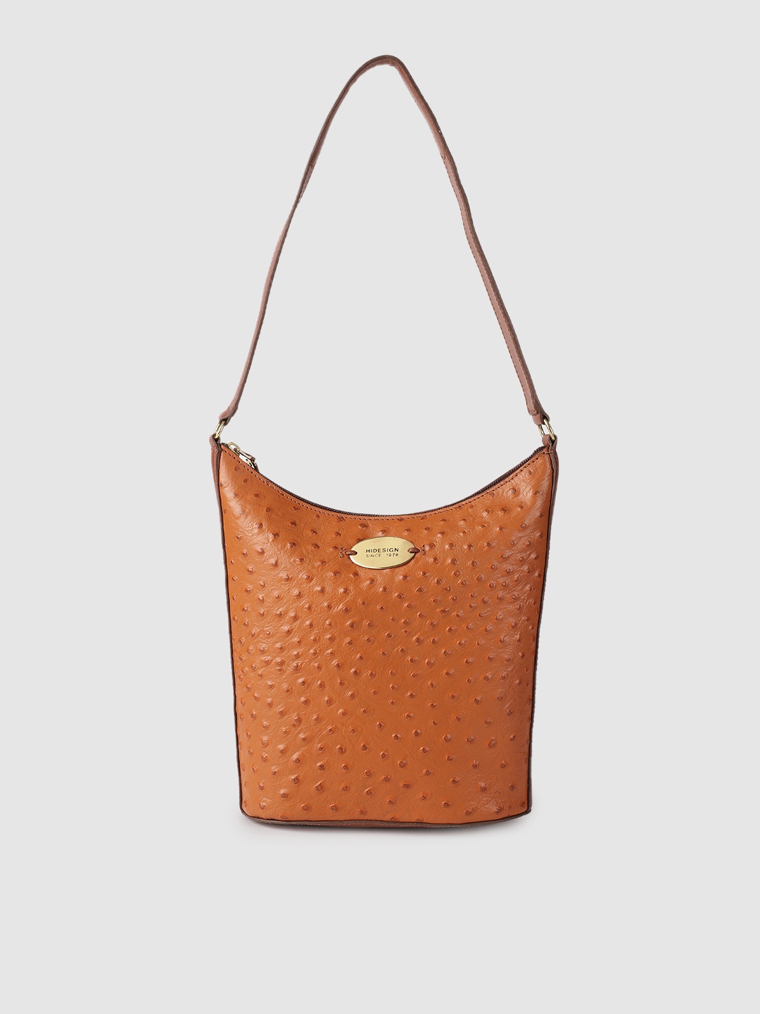 

Hidesign Women Tan Brown Textured Leather Hobo Bag
