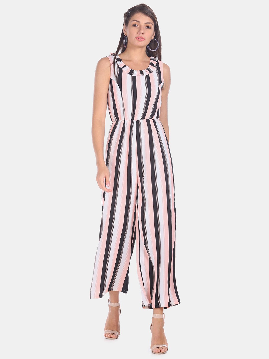 

Sugr Women White & Black Striped Basic Jumpsuit