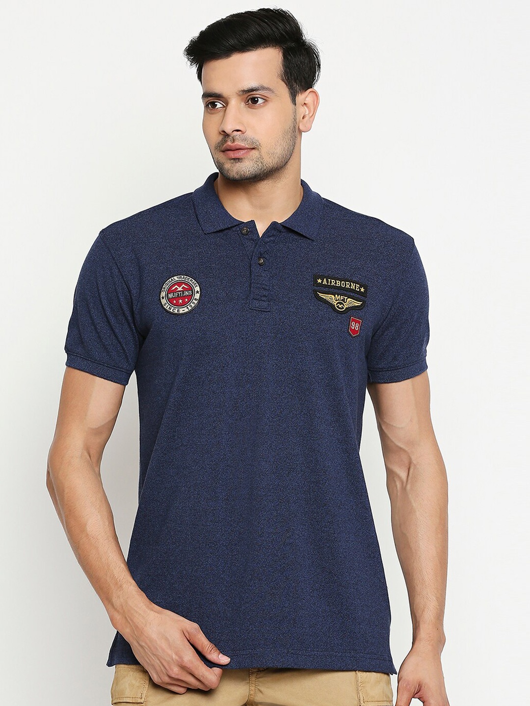 

Mufti Men Navy Blue Solid Polo Collar T-shirt