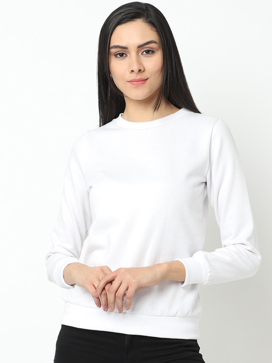 

Rigo Women White Solid Sweatshirt