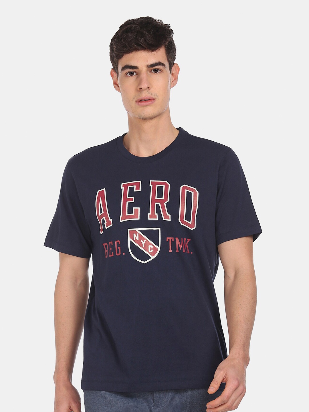 

Aeropostale Men Navy Blue Printed Round Neck T-shirt
