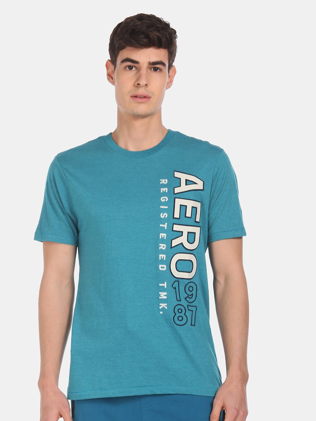 

Aeropostale Men Blue Printed Round Neck T-shirt