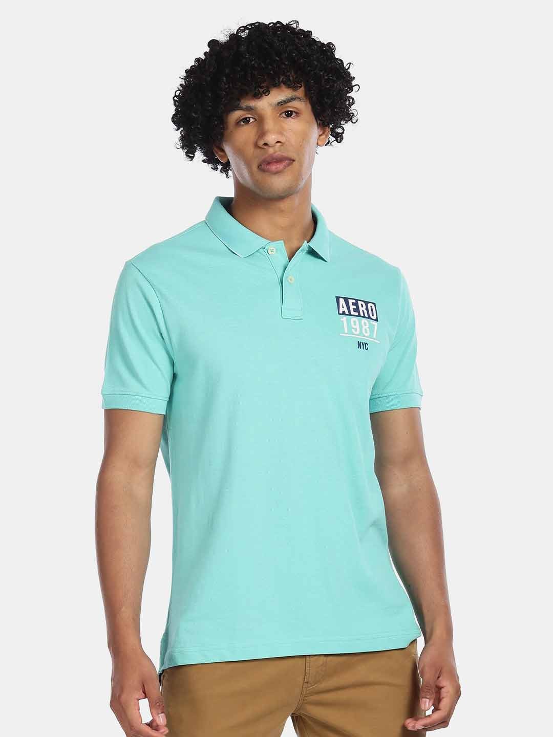 

Aeropostale Men Blue Solid Polo Collar T-shirt