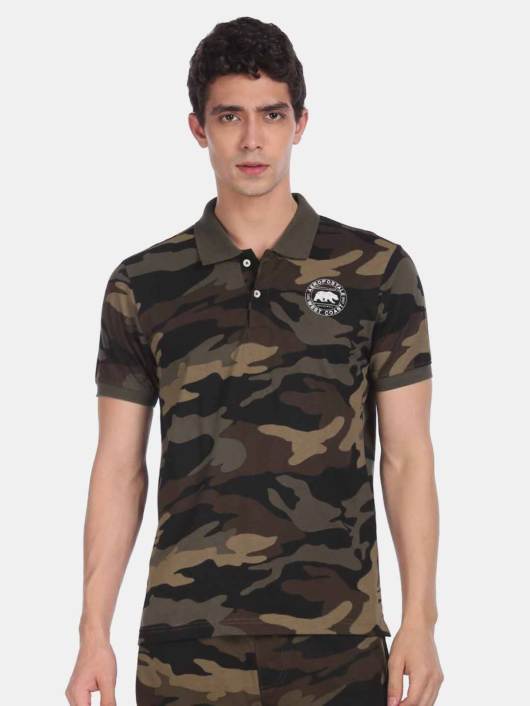 

Aeropostale Men Green Camouflage Printed Polo Collar T-shirt