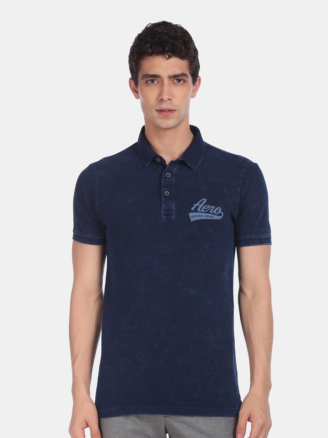 

Aeropostale Men Navy Blue Solid Polo Collar T-shirt