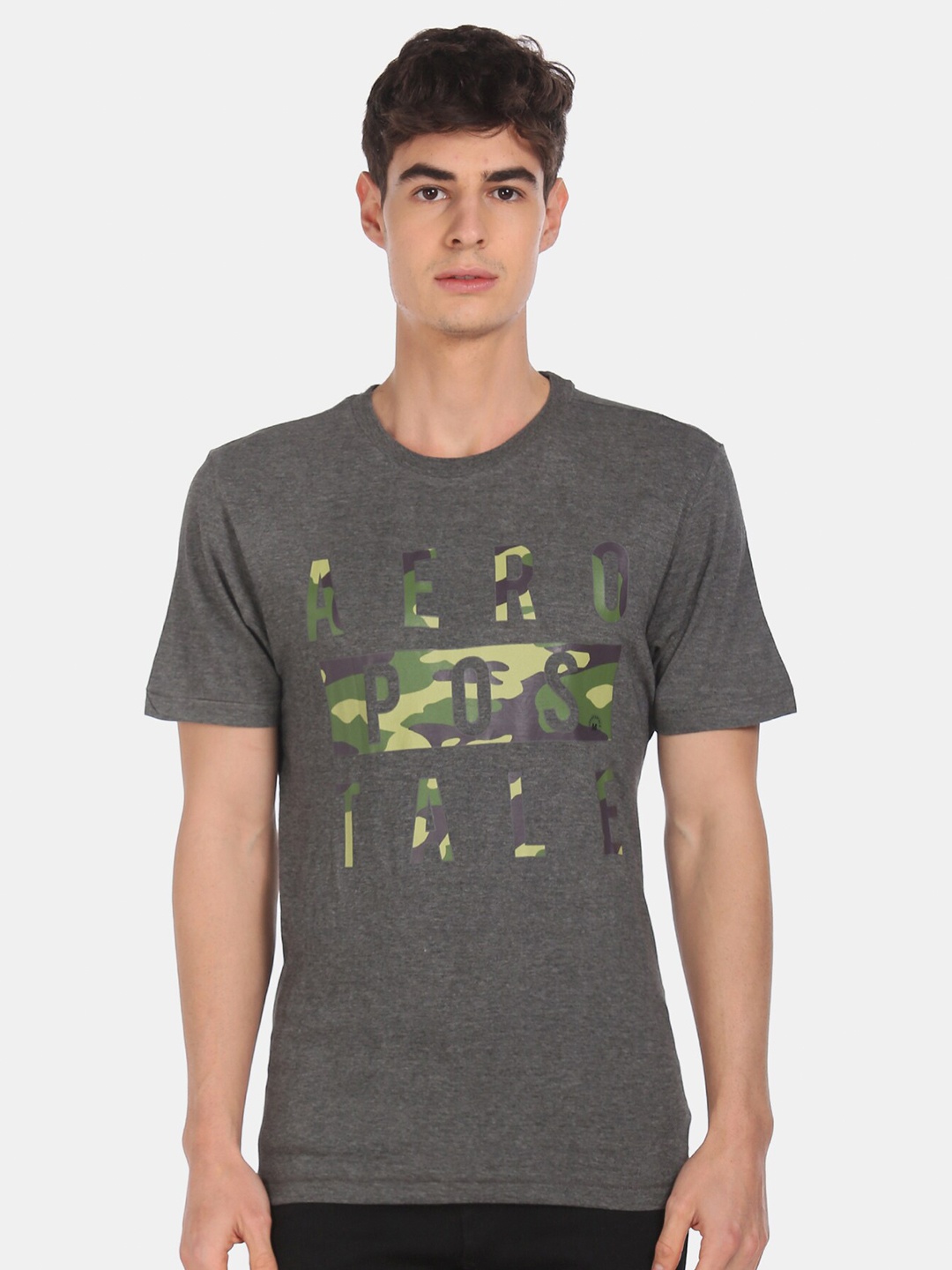 

Aeropostale Men Charcoal Grey Printed Round Neck T-shirt