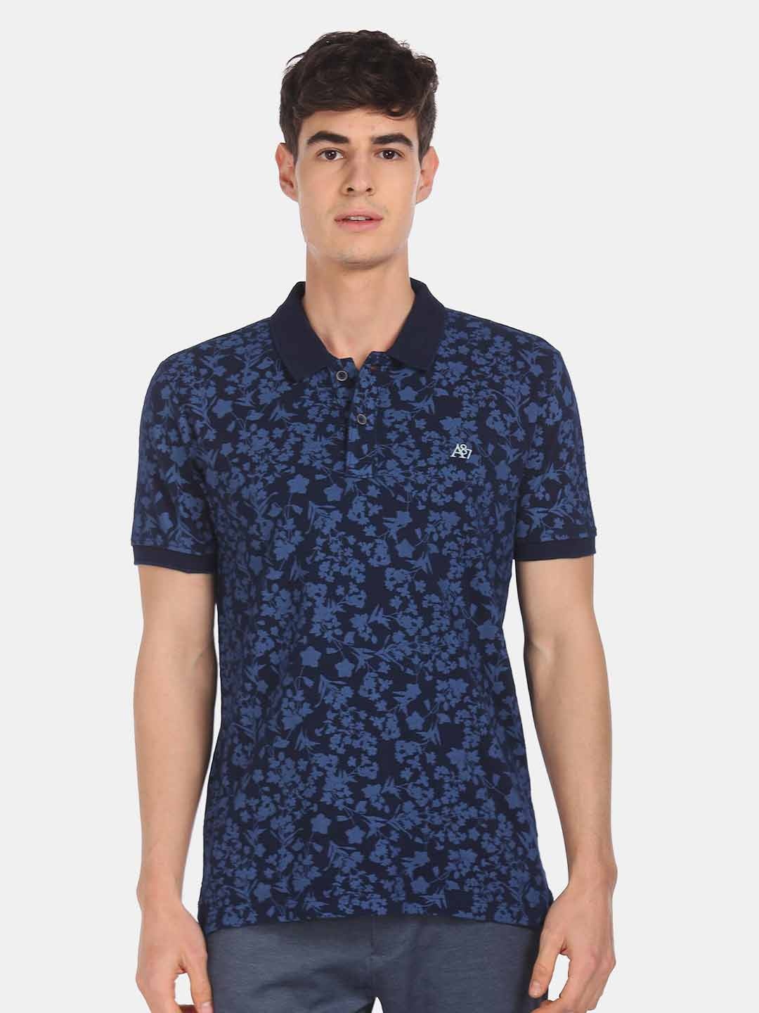 

Aeropostale Men Navy Blue Printed Polo Collar T-shirt