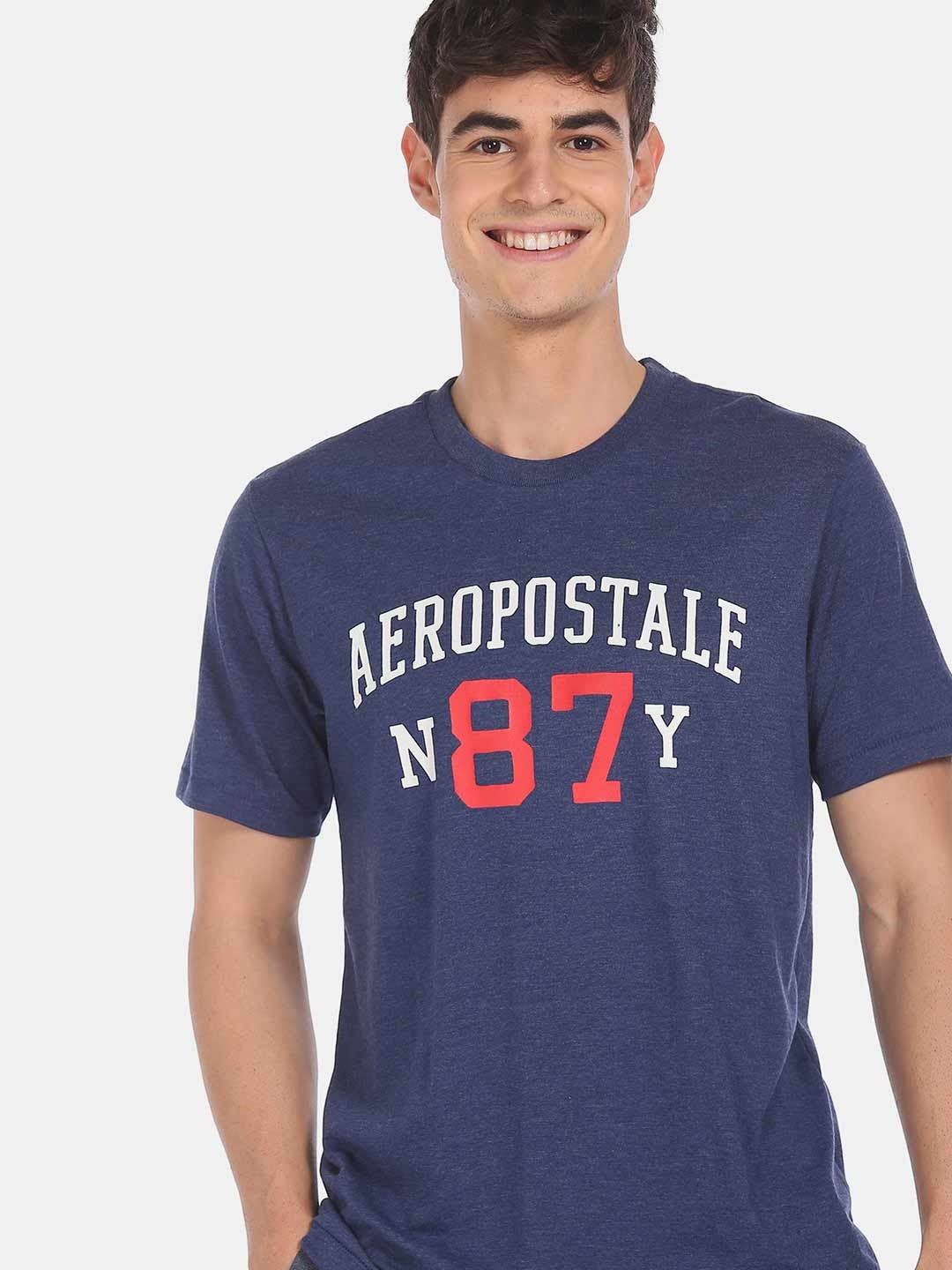 

Aeropostale Men Blue Printed Round Neck T-shirt