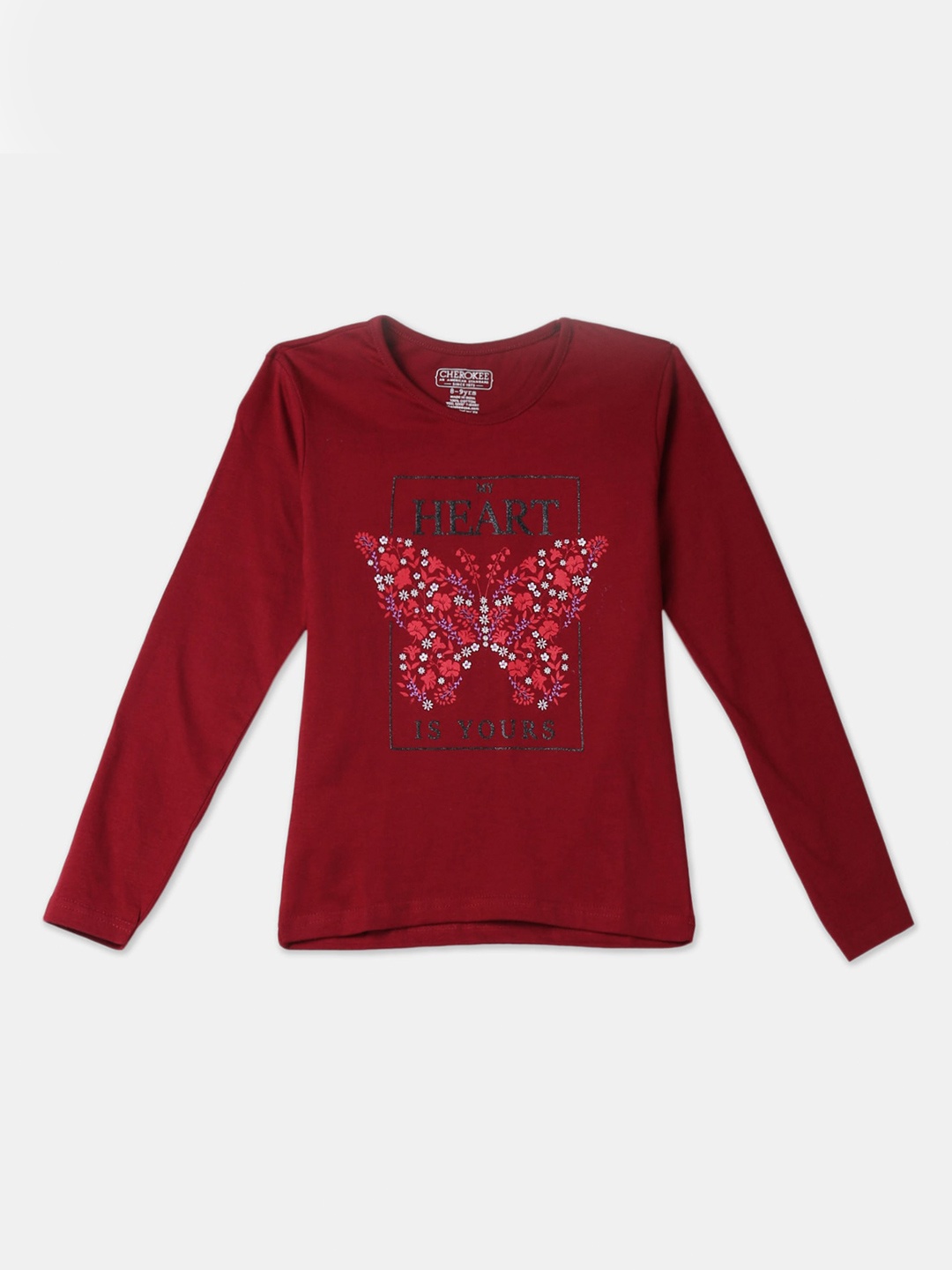 

Cherokee Girls Maroon Printed Round Neck T-shirt