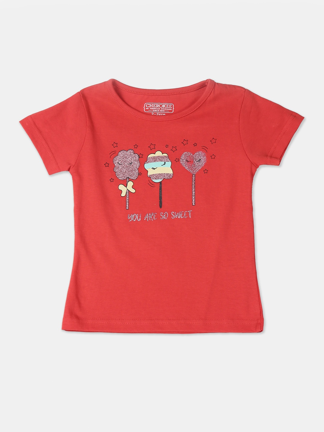 

Cherokee Girls Red Printed Round Neck T-shirt