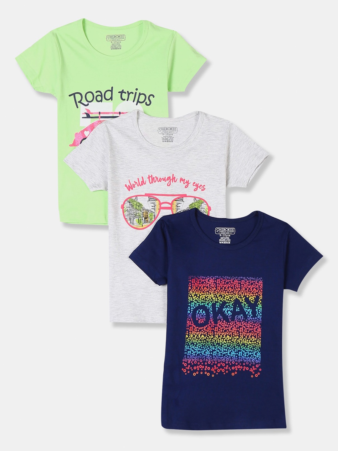 

Cherokee Girls Pack of 3 Printed Round Neck T-shirt, Green