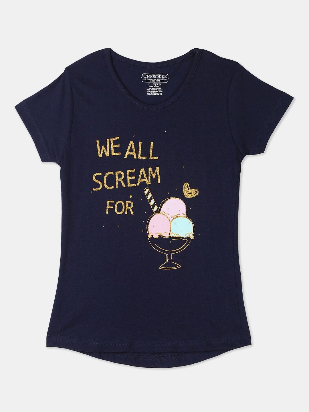 

Cherokee Girls Navy Blue Printed V-Neck T-shirt