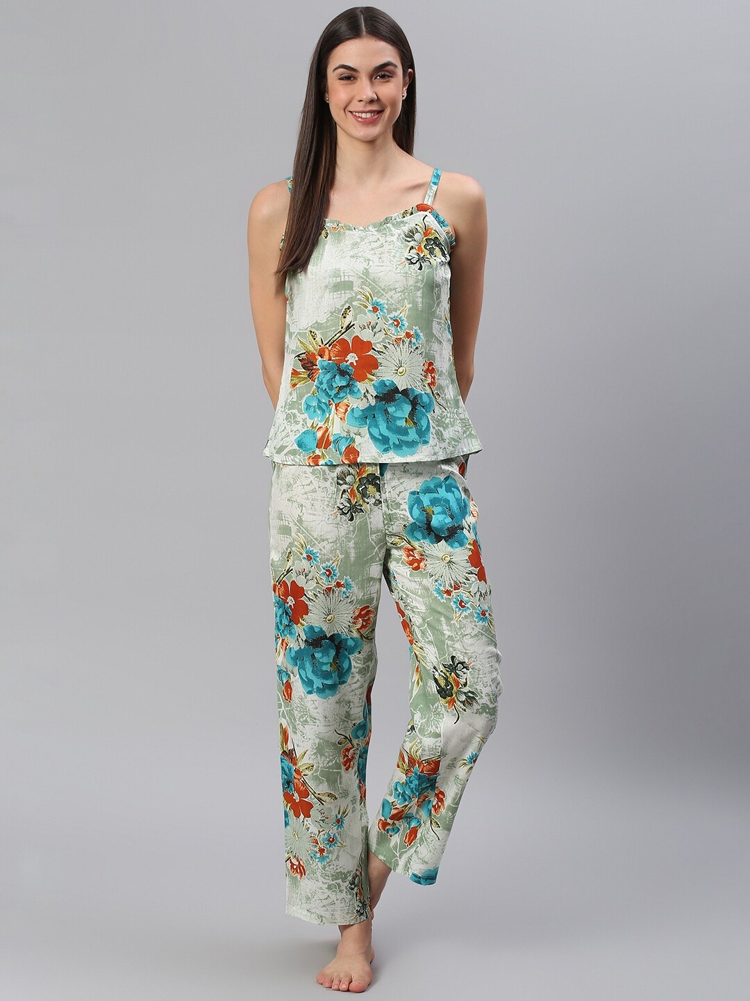 

Cation Women Green & Orange Printed Night Suit