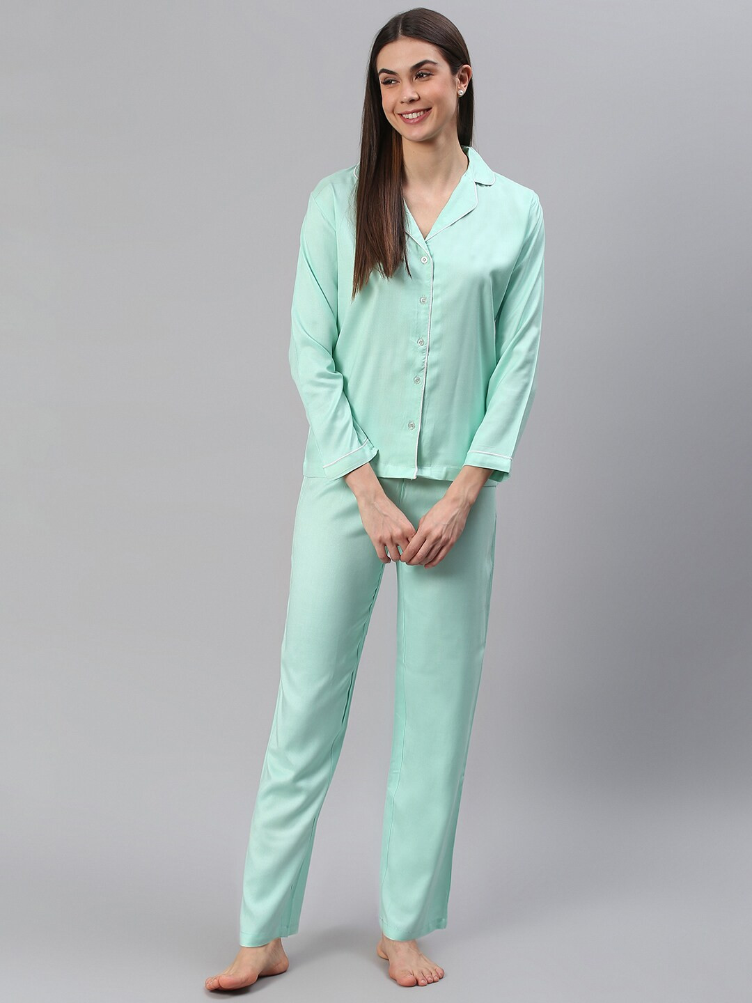 

Cation Women Sea Green Solid Night Suit