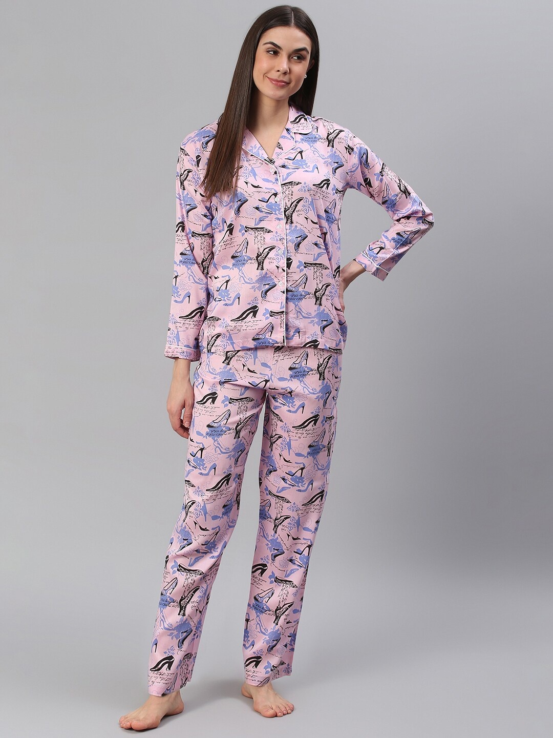 

Cation Women Pink & Purple Printed NightSsuit