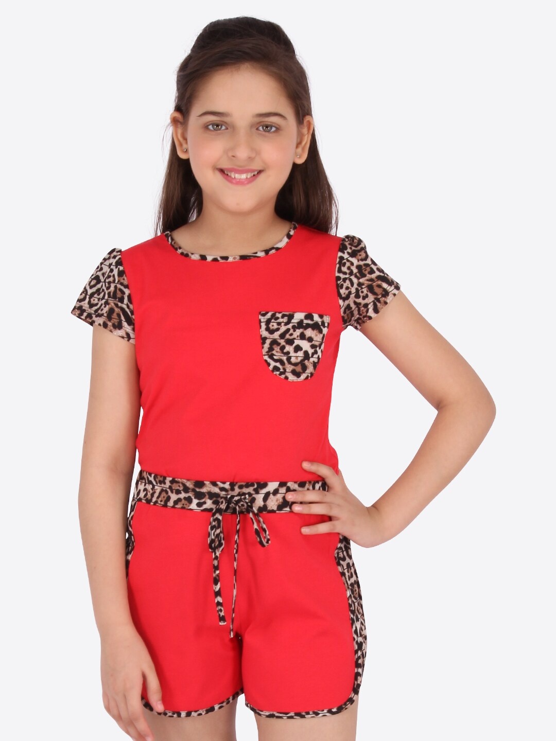 

CUTECUMBER Girls Red Printed Top with Shorts