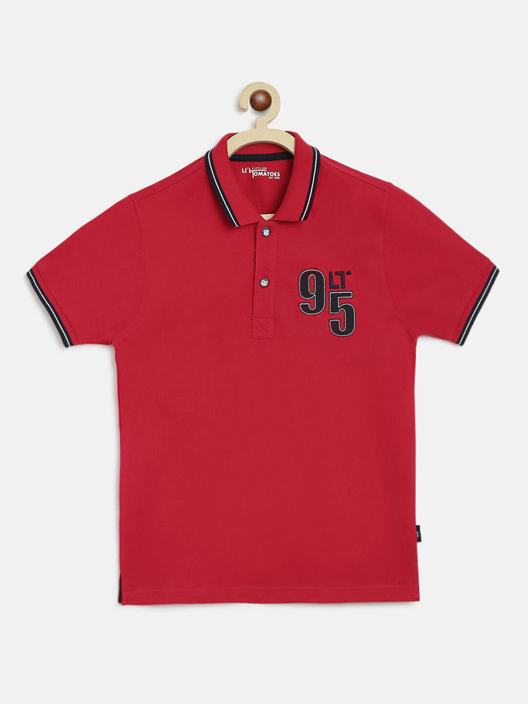 

Lil Tomatoes Boys Red Solid Polo Collar T-shirt