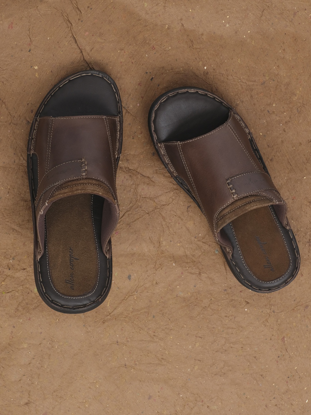 

Allen Cooper Men Brown & Black Leather Comfort Sandals