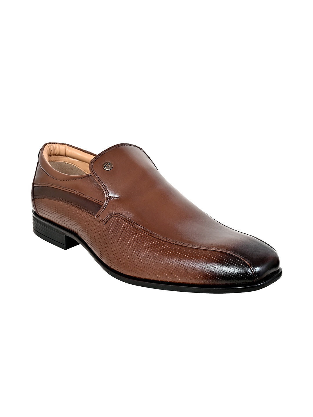 

Allen Cooper Men Brown Textured Leather Formal Slip-Ons