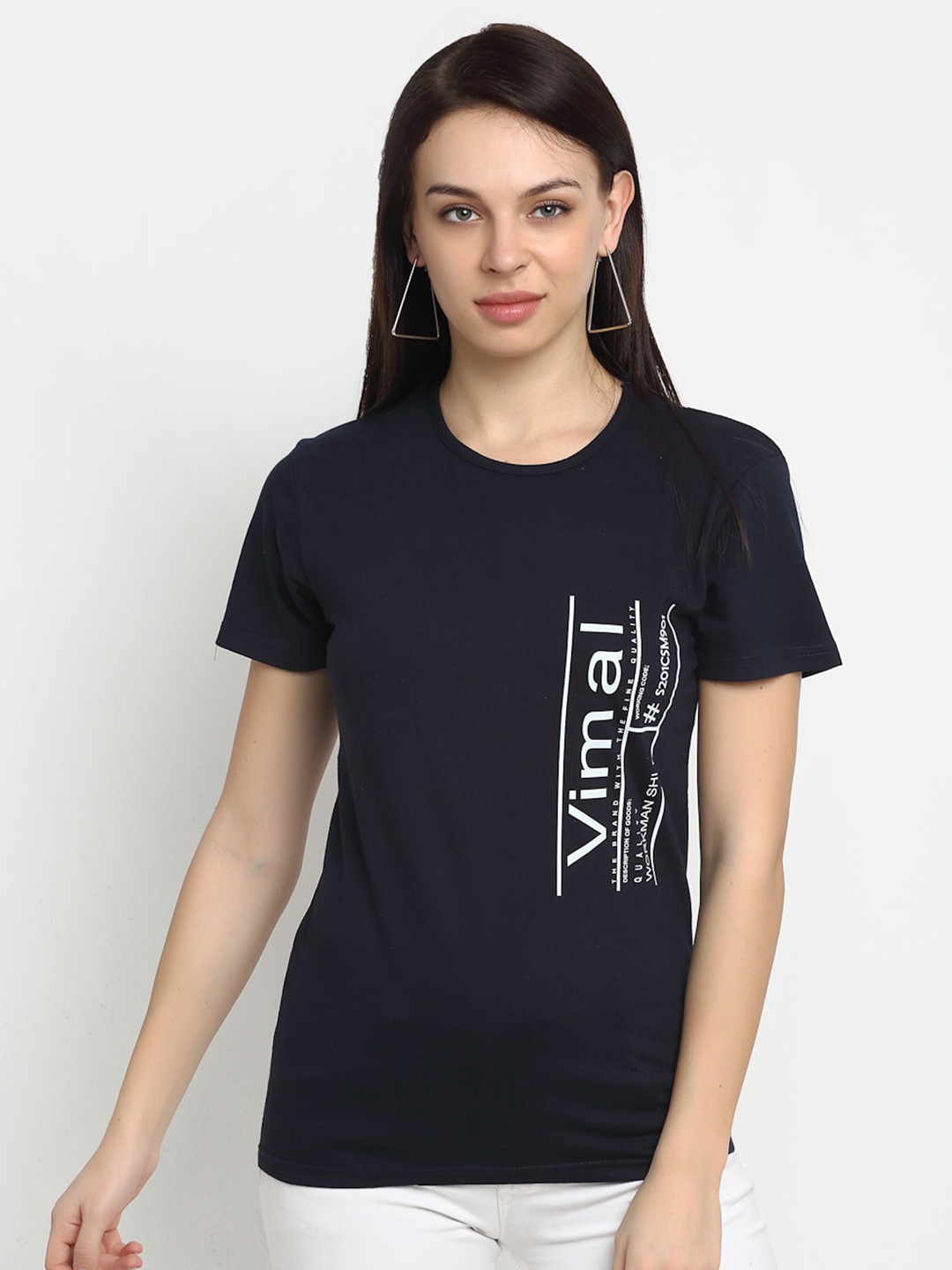 

MACK JONNEY Women Navy Blue Printed Round Neck T-shirt