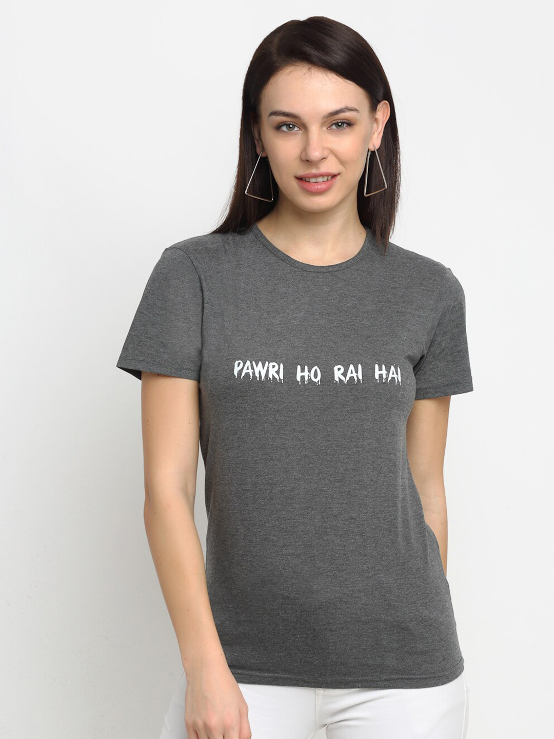 

VIMAL JONNEY Women Charcoal Grey Printed Round Neck T-shirt