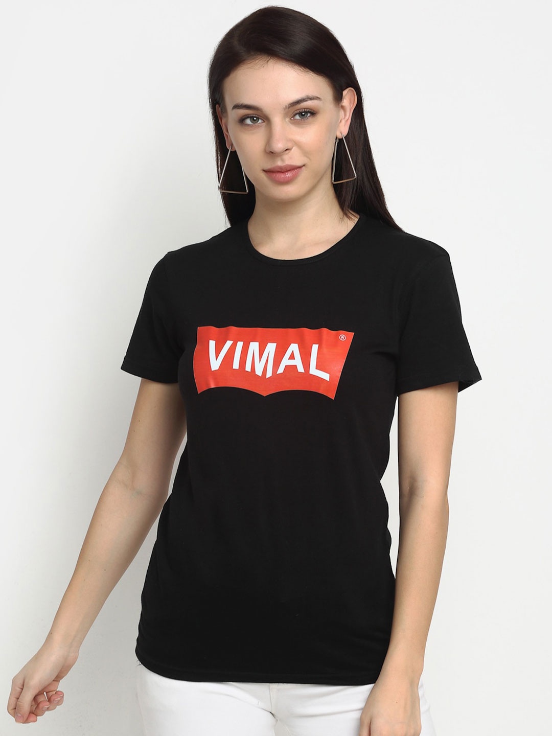 

VIMAL JONNEY Women Black Printed Round Neck T-shirt