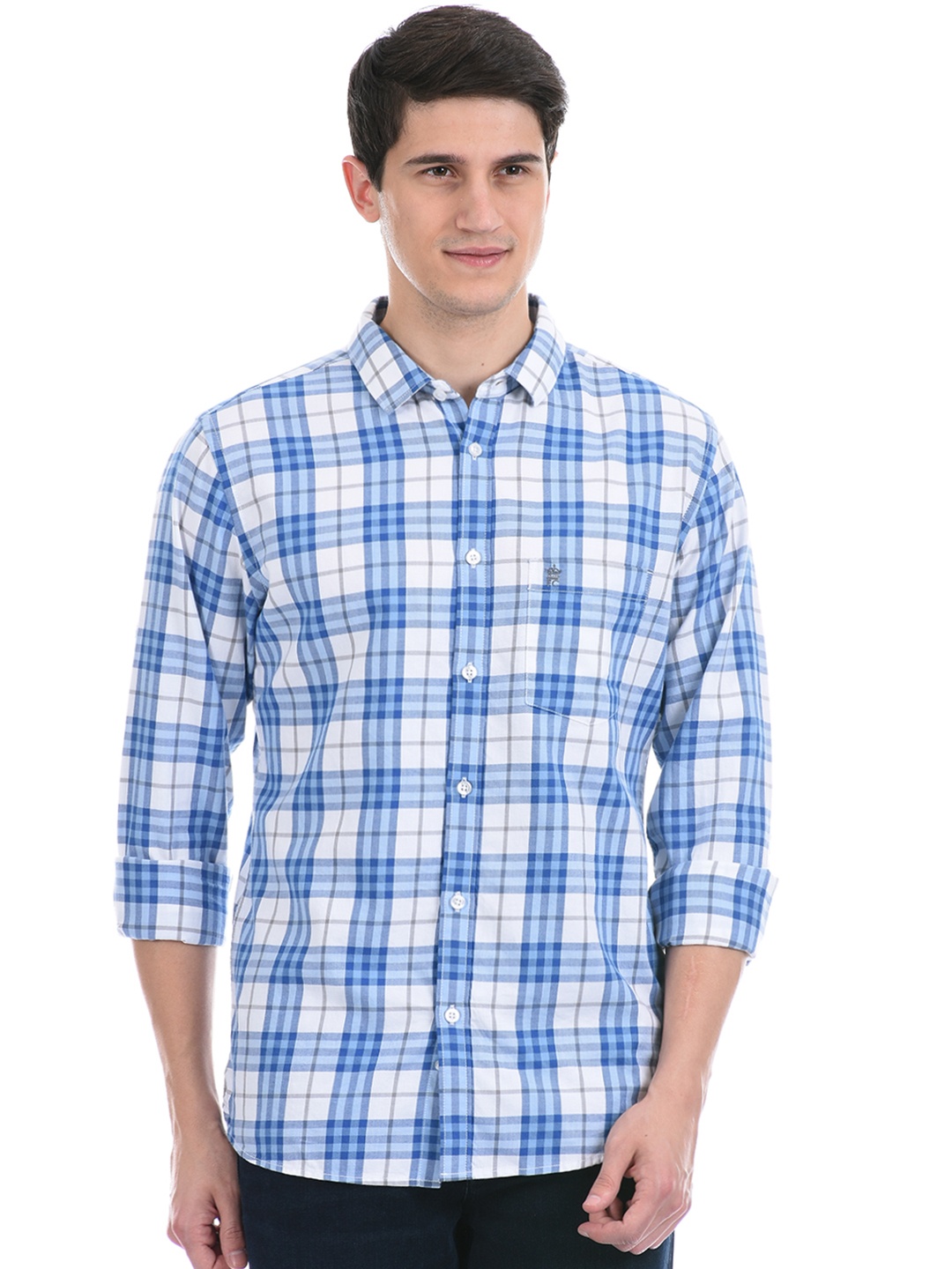

French Connection Men Blue Slim Fit Tartan Checks Checked Casual Shirt