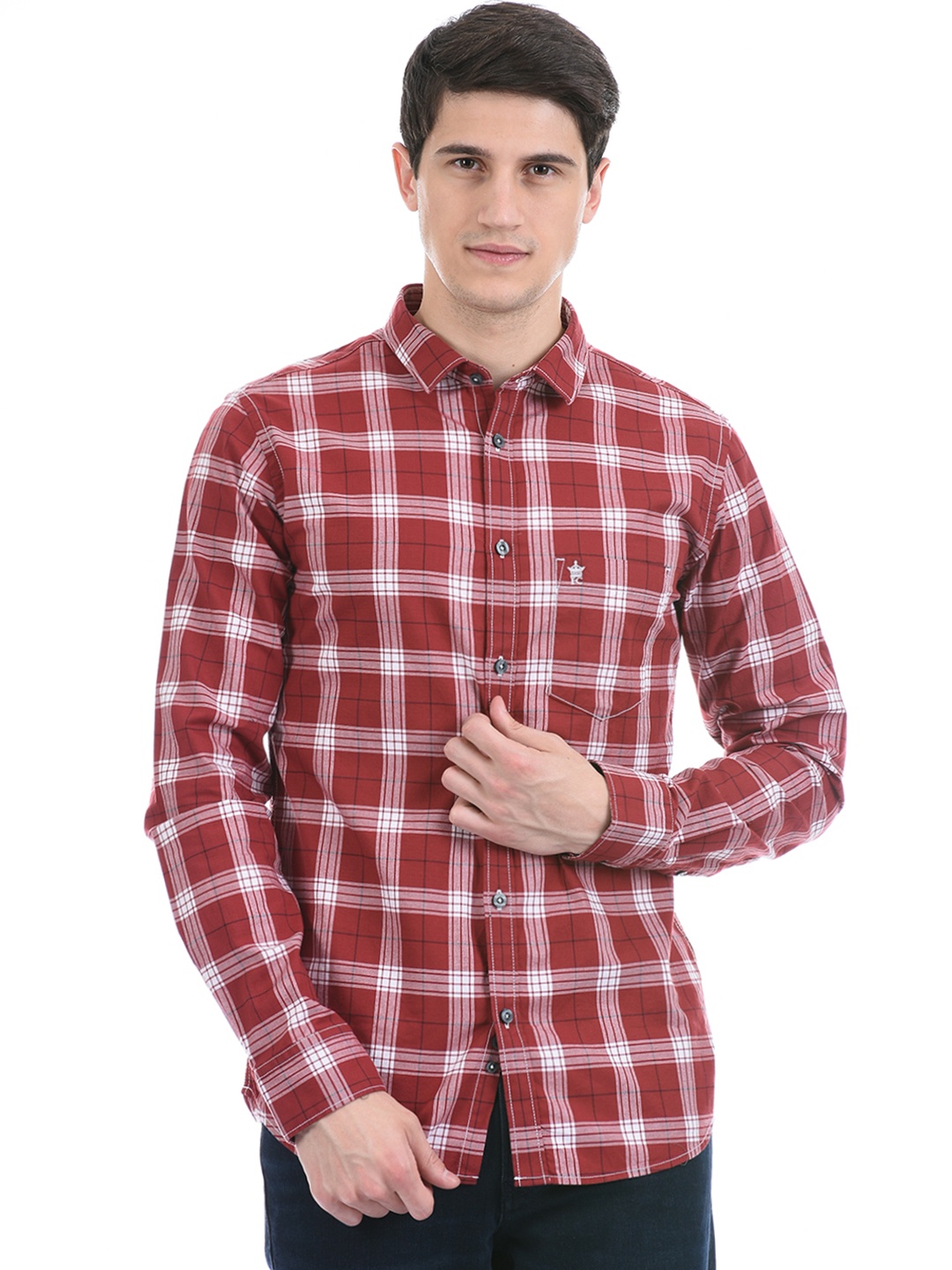 

French Connection Men Red Slim Fit Tartan Checks Checked Casual Shirt