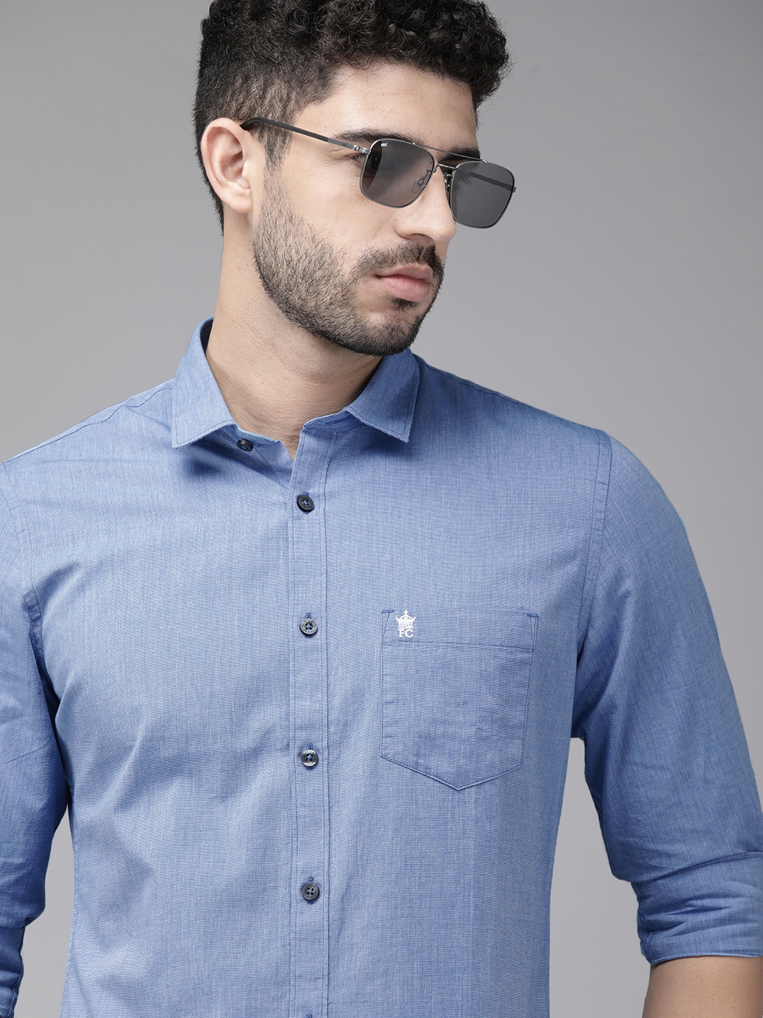 

French Connection Men Blue Slim Fit JACOB FIL-A-FIL Pure Cotton Casual Shirt
