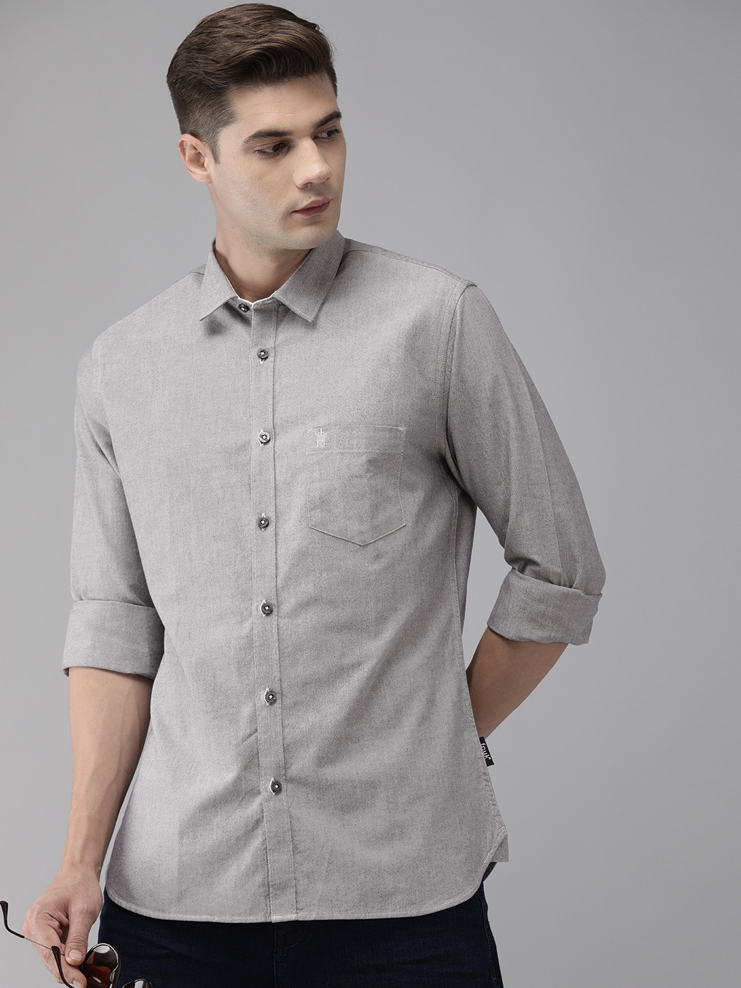 

French Connection Men Grey Slim Fit Casual Shirt