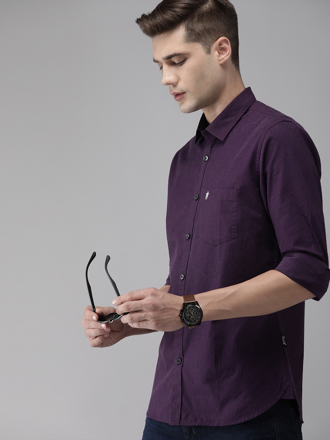 

French Connection Men Purple Slim Fit Casual Shirt