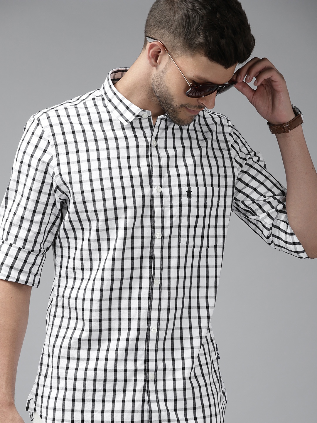 

French Connection Men White & Black Checked Pure Cotton Shirt