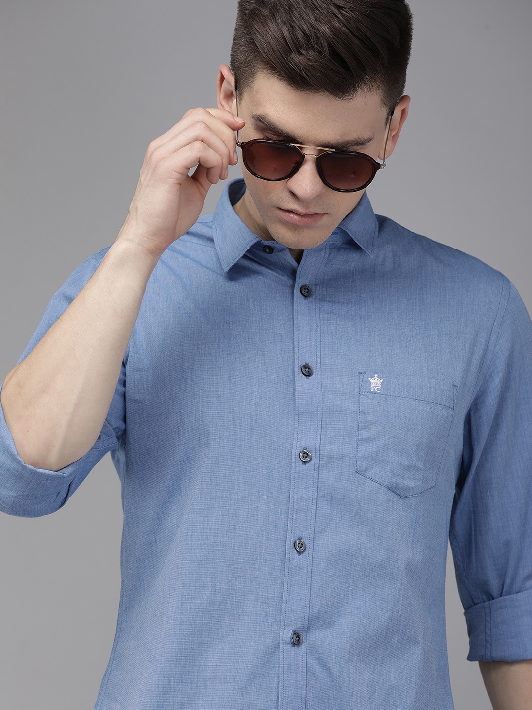 

French Connection Men Blue Solid Pure Cotton Casual Shirt