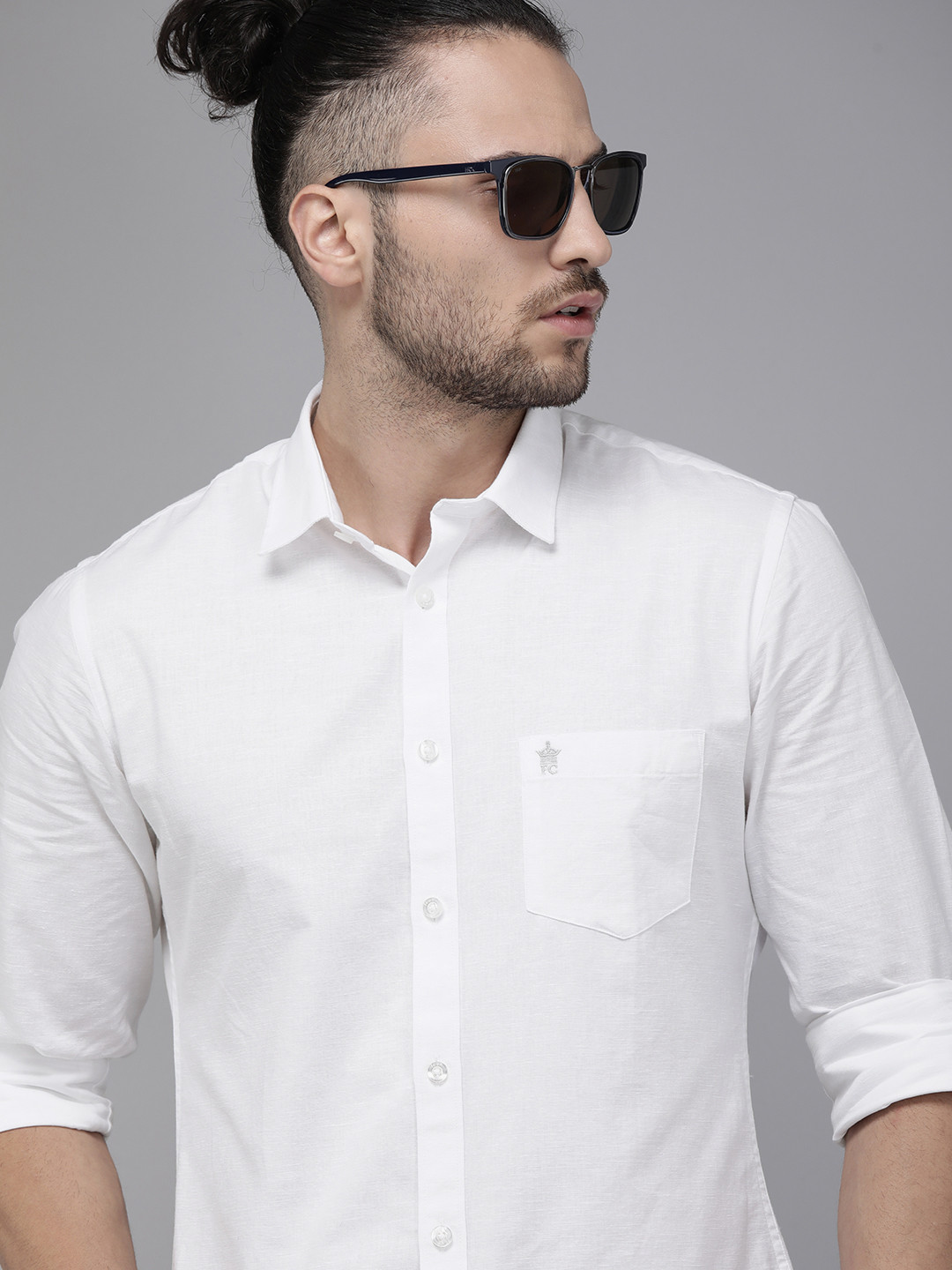 

French Connection Men White Cotton Linen Casual Shirt