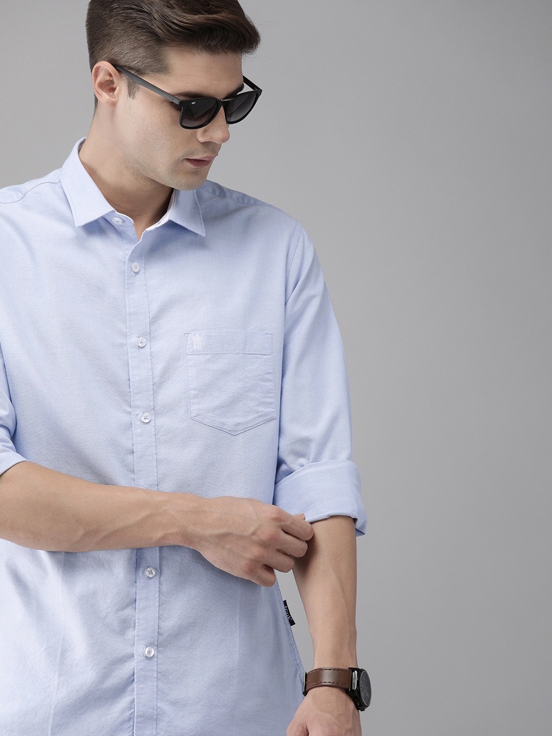 

French Connection Men Blue Solid Pure Cotton Slim Fit Casual Shirt