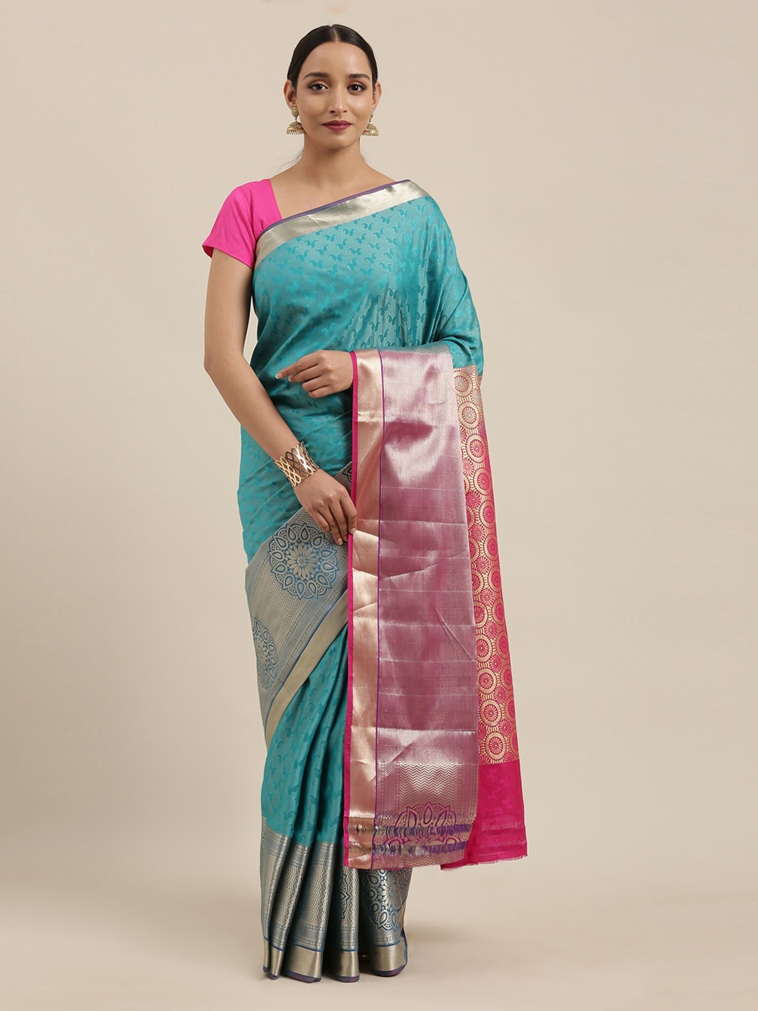 

The Chennai Silks Blue & Golden Art Silk Woven Design Saree