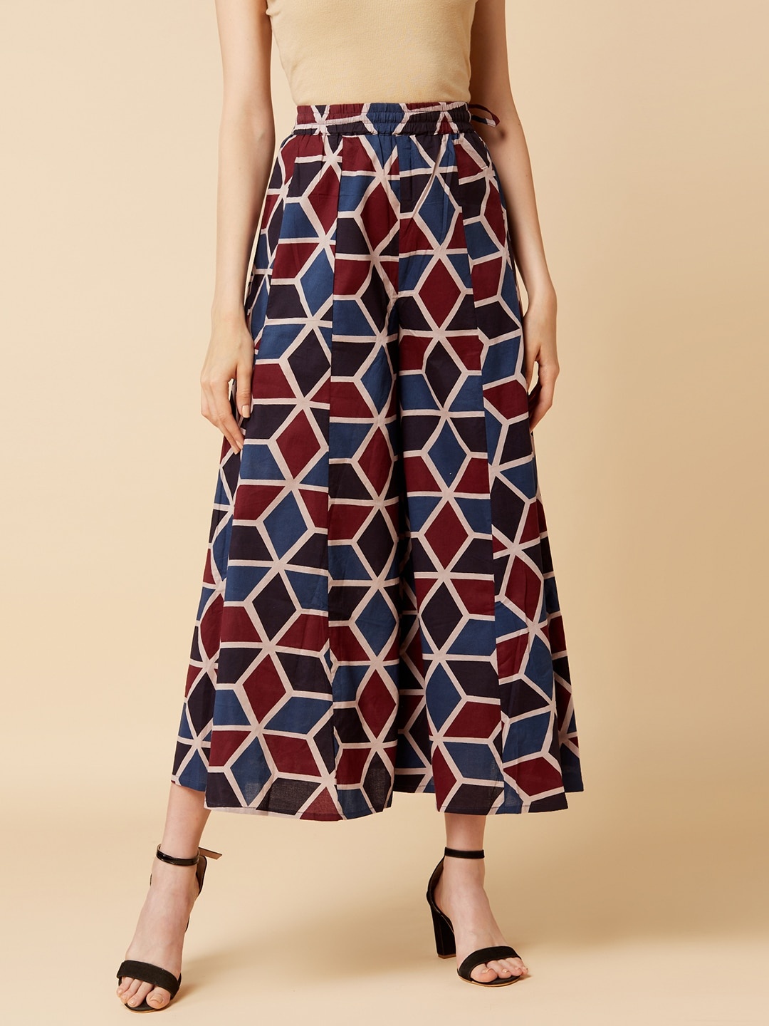 

Varanga Women Blue & White Printed Flared Palazzos