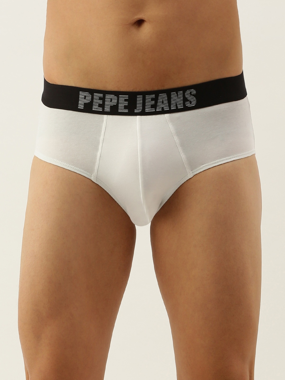 

Pepe Jeans Men White & Black Brand Logo Print Basic Briefs