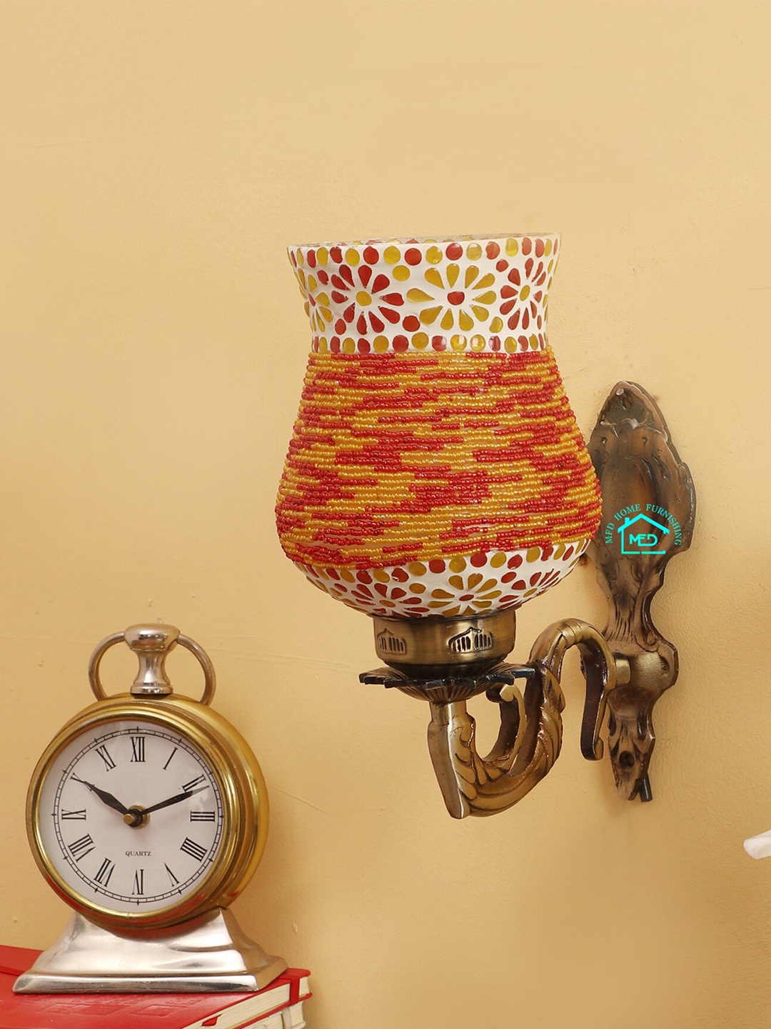 

MFD HOME FURNISHING Gold-Toned & White Textured Traditional Wallchiere Lamp