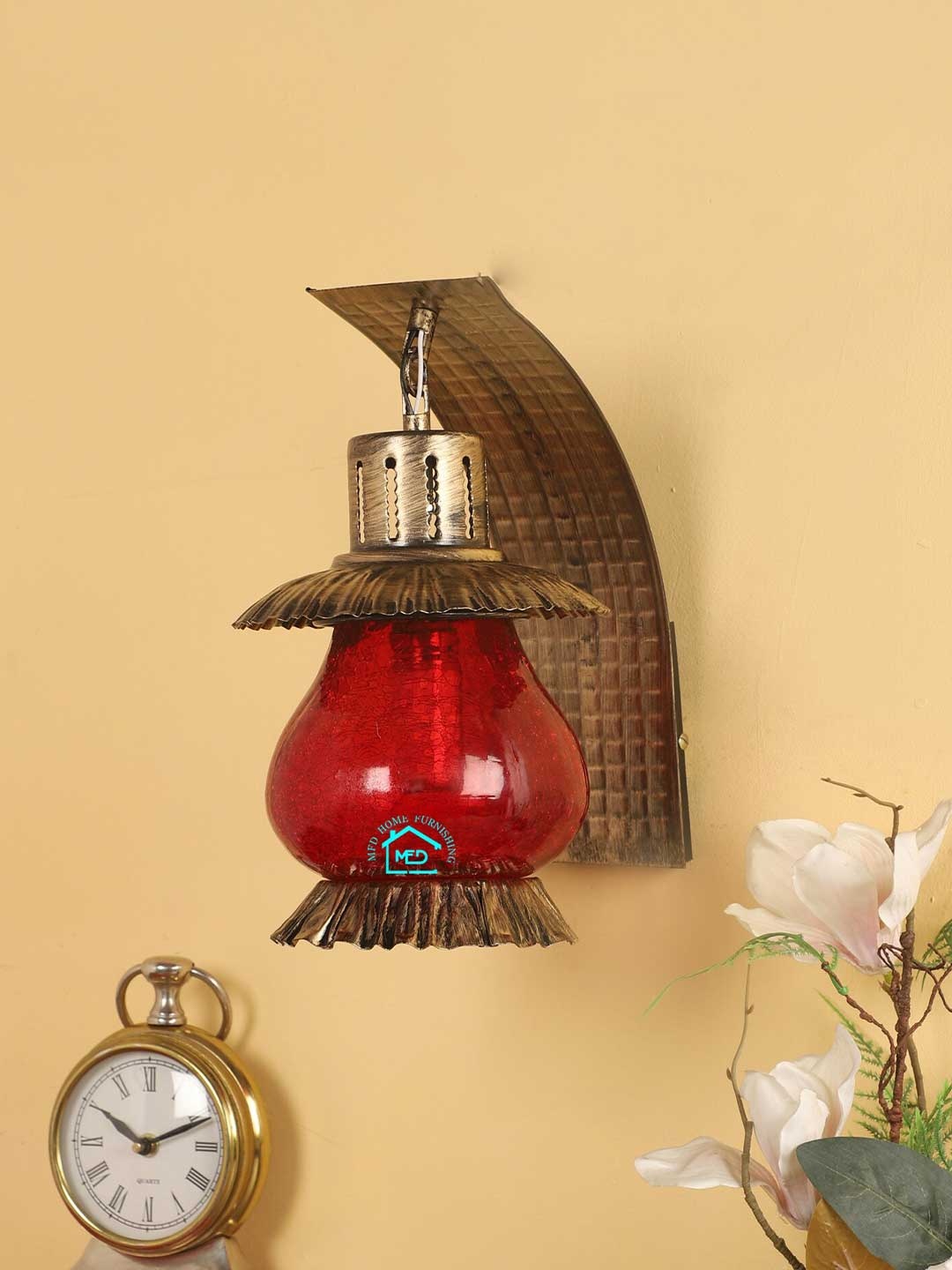

MFD HOME FURNISHING Copper Self Design Pendant Light, Red