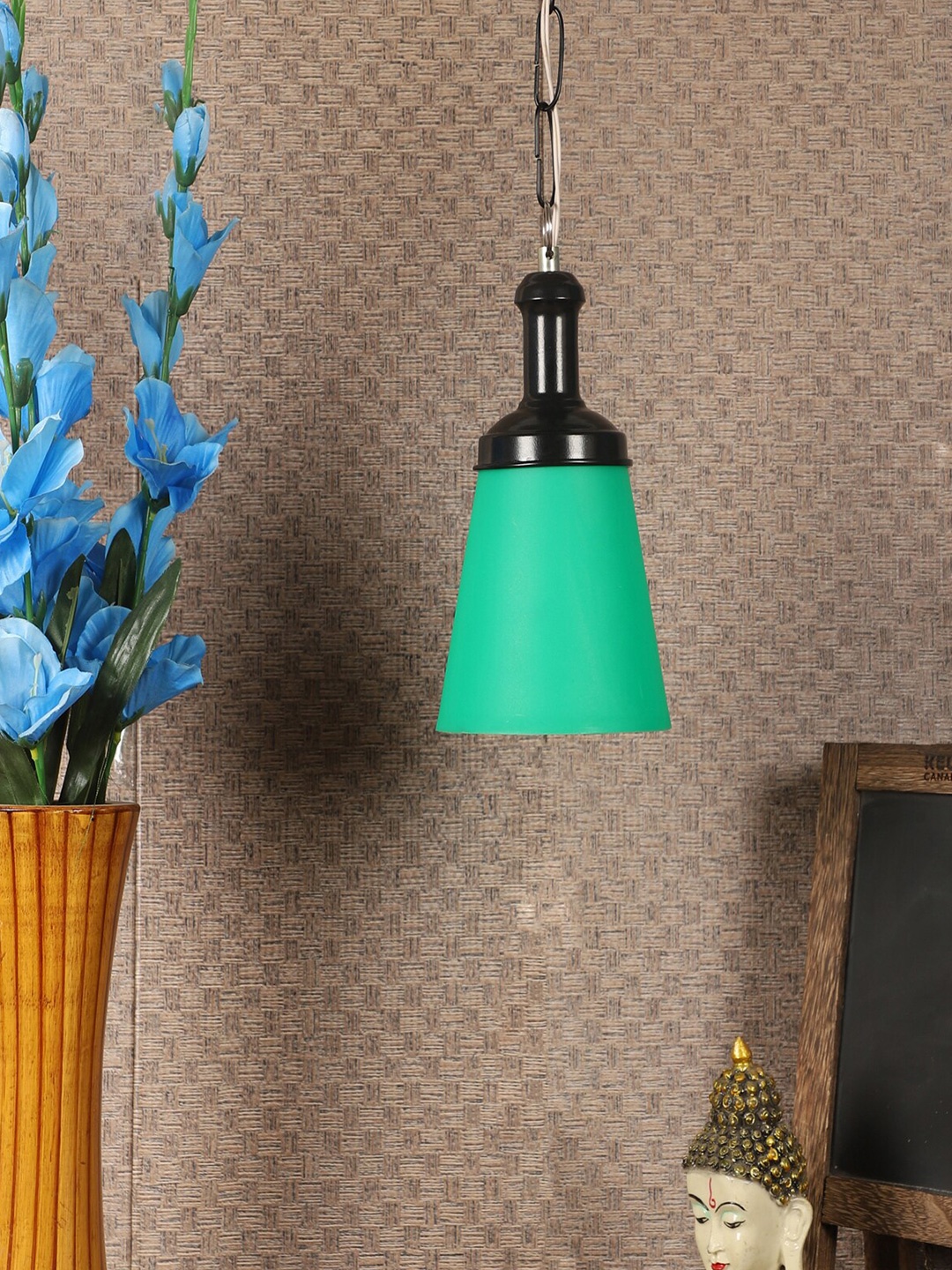 

MFD HOME FURNISHING Green & Black Self Design Traditional Hanging Light