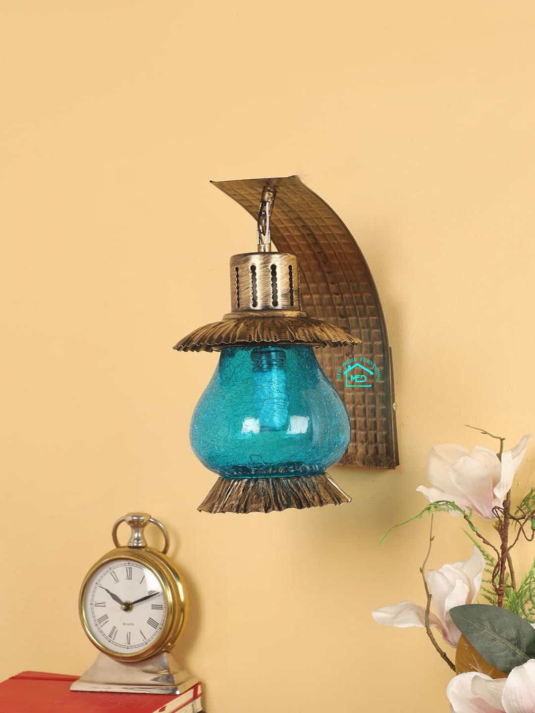 

MFD HOME FURNISHING Blue & Copper-Toned Textured Quirky