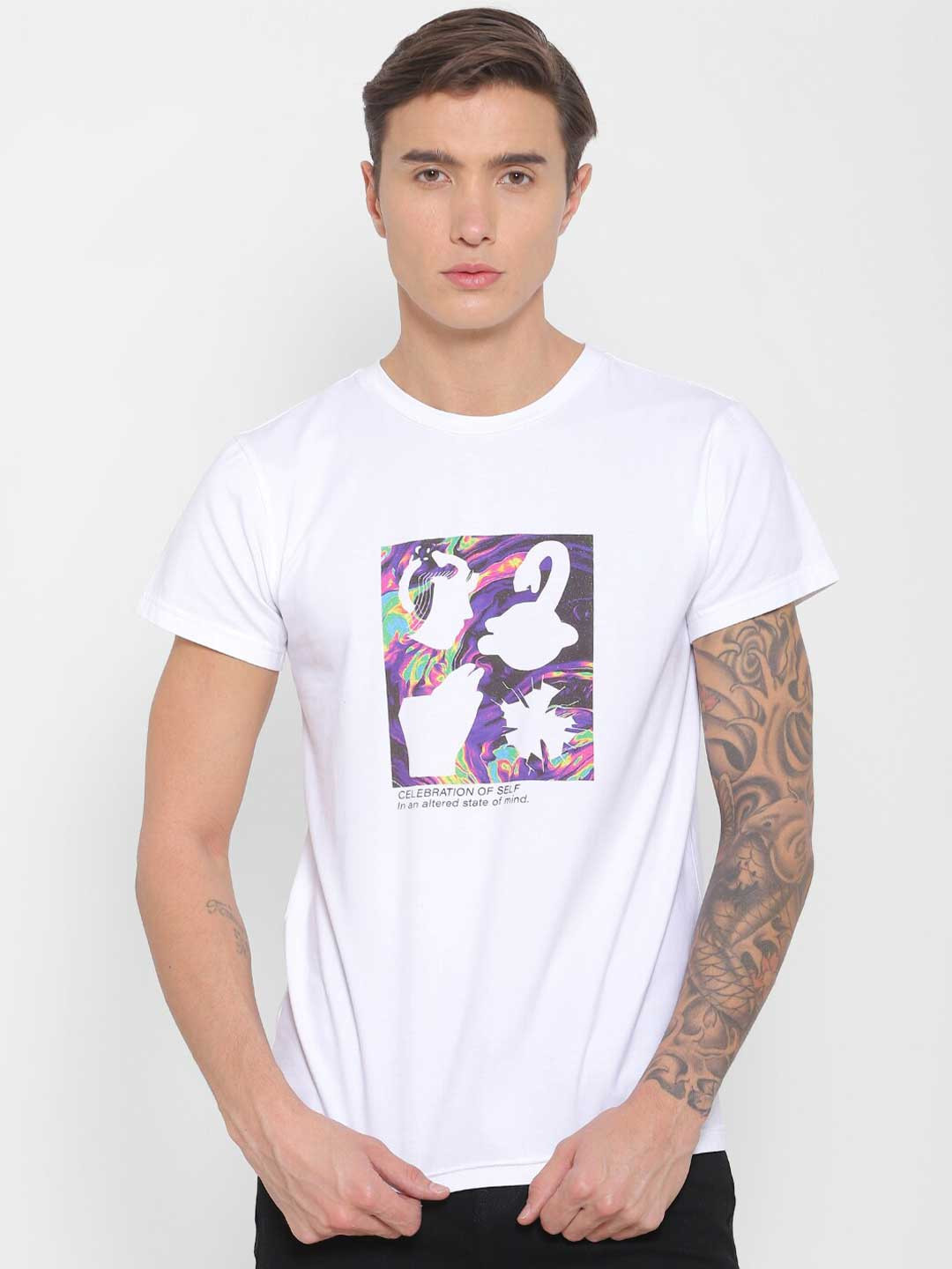 

FOREVER 21 Men White Printed Round Neck T-shirt