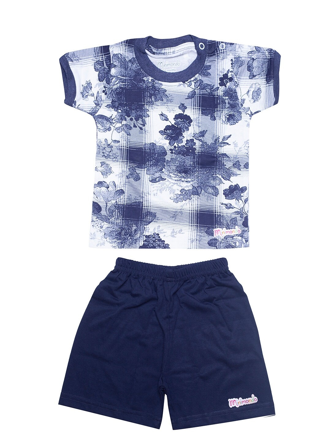 

Zoom Minimondo Unisex Kids Navy Blue & White Printed Cotton Night suit