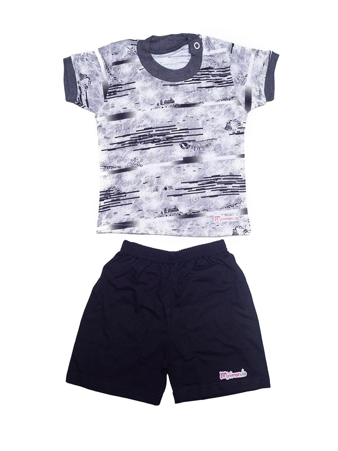 

Zoom Minimondo Unisex Kids Grey & Navy Blue Printed Night suit