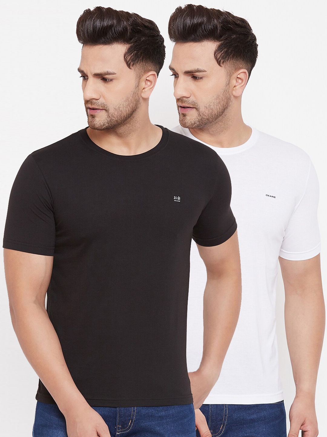 

Okane Men Pack Of 2 Solid Round Neck T-shirt, Black