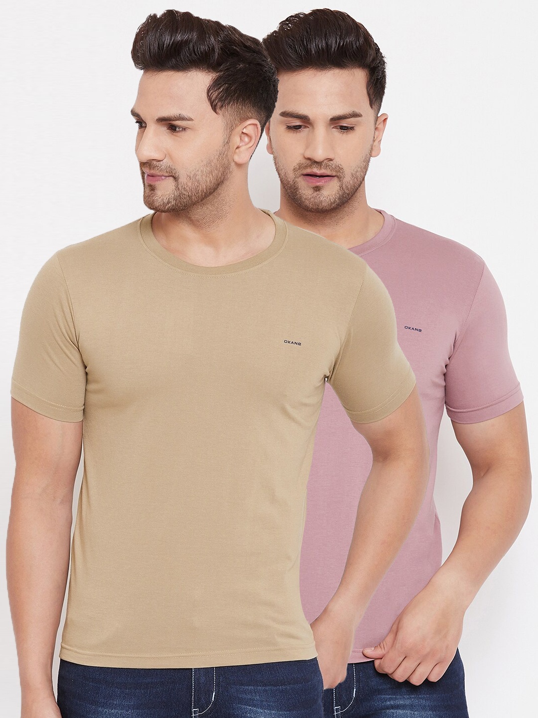 

Okane Men Pack Of 2 Solid Round Neck T-shirt, Pink