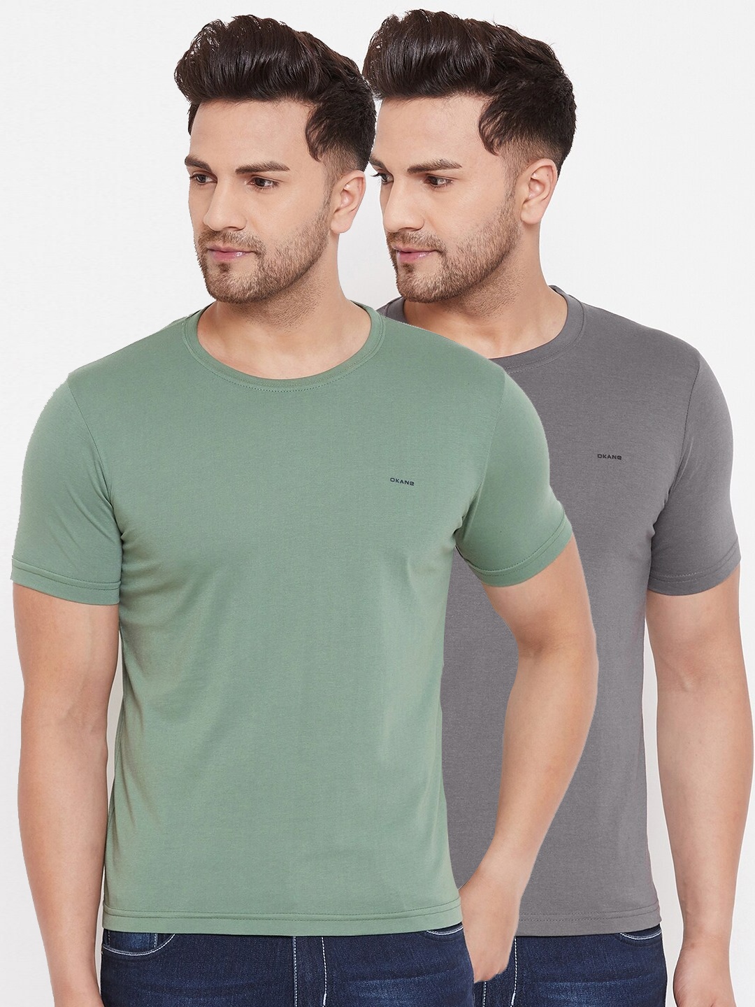 

Okane Men Pack Of 2 Solid Round Neck T-shirt, Green