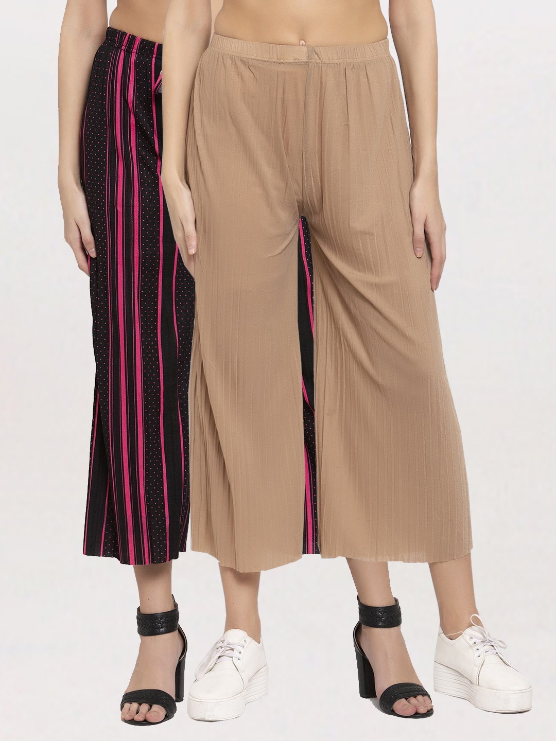 

KLOTTHE Women Pack of 2 Striped Wide Leg Palazzos, Multi