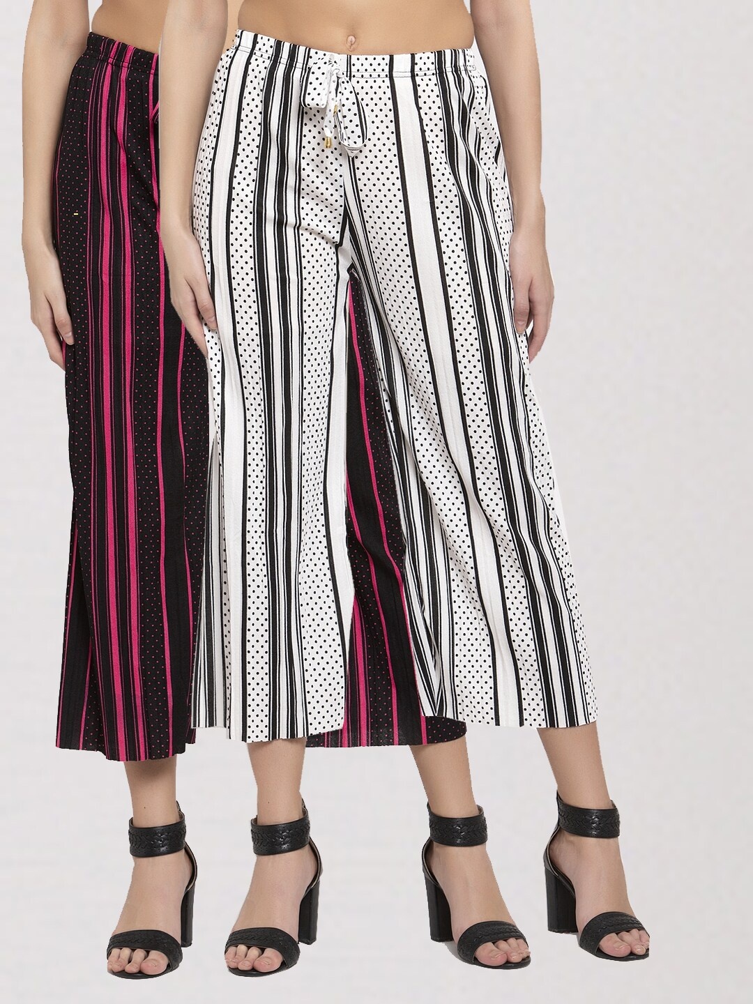 

KLOTTHE Women Printed Pack of 2 Wide Leg Palazzos, Black